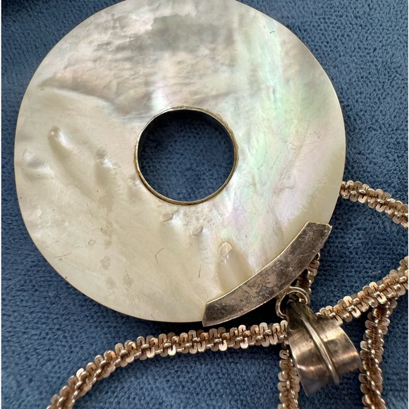 Vintage Mother of Pearl Sterling Silver 925 Pendant. Leaves & dotted design - Picture 11 of 13